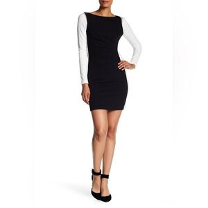 Vince Camuto Black and White Long Sleeve  Color block Side Panel Dress Size 10